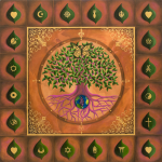 world tree with butterfly and religious symbols