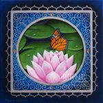 butterfly and pink lotus in the center of a mandala